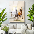 Tamperli Gerçek Cam Tablo Özgür Ruhlu İkili At Tablosu Duvar Dekoru