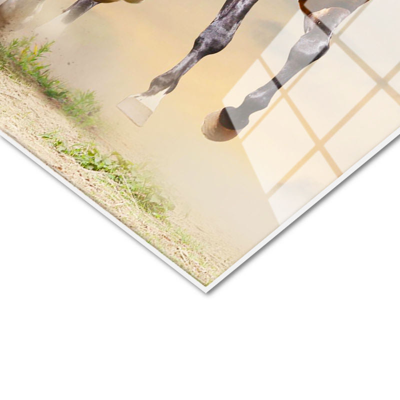 Tamperli Gerçek Cam Tablo Özgür Ruhlu İkili At Tablosu Duvar Dekoru