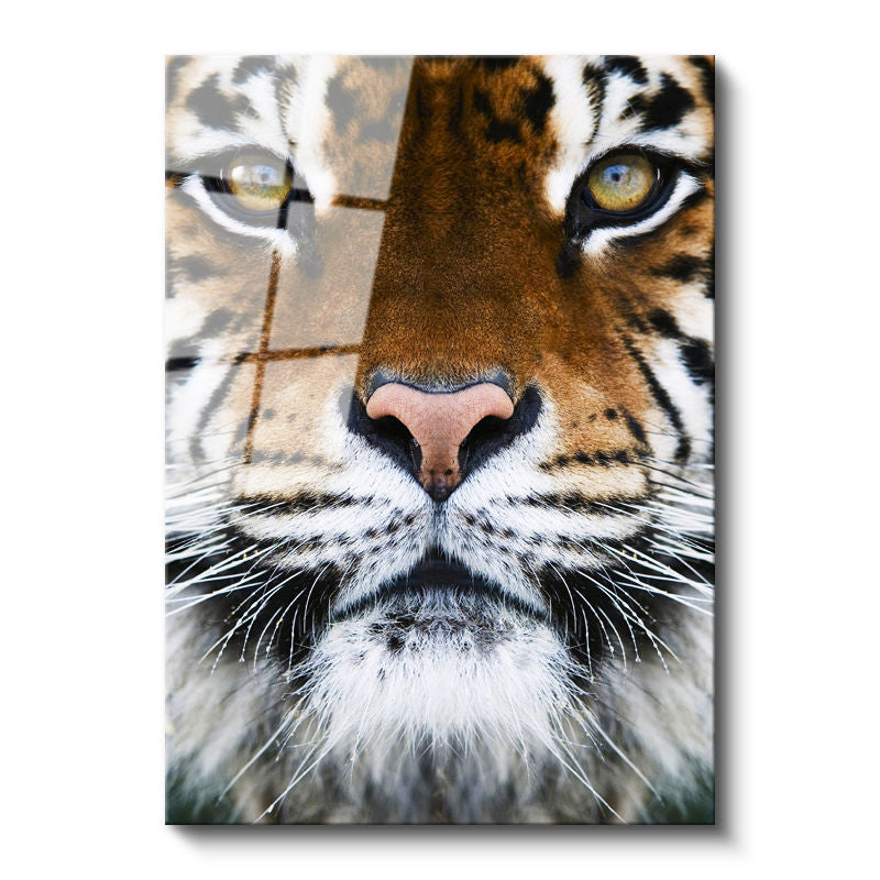 Tamperli Gerçek Cam Tablo Simetrik Yüz Detay Kaplan Tablosu Duvar Dekoru