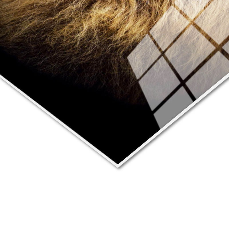 Tamperli Gerçek Cam Tablo Simetrik Yüz Hatlı Aslan Tablosu Duvar Dekoru