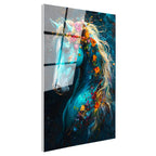 Tamperli Gerçek Cam Tablo Çiçekli Yele At Portresi At Tablosu Duvar Dekoru