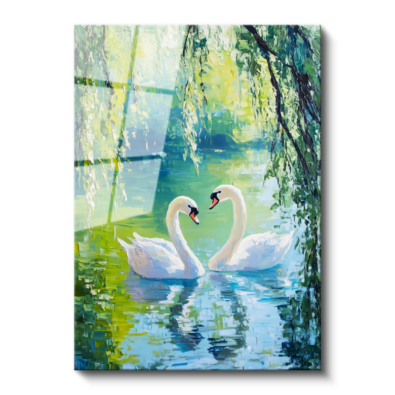 Tamperli Gerçek Cam Tablo Kalp Formu Kuğu Tablosu Duvar Dekoru