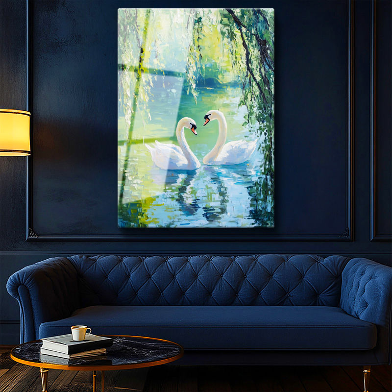 Tamperli Gerçek Cam Tablo Kalp Formu Kuğu Tablosu Duvar Dekoru