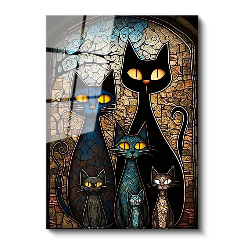 Tamperli Gerçek Cam Tablo Modern Mozaik Kedi Tablosu Duvar Dekoru