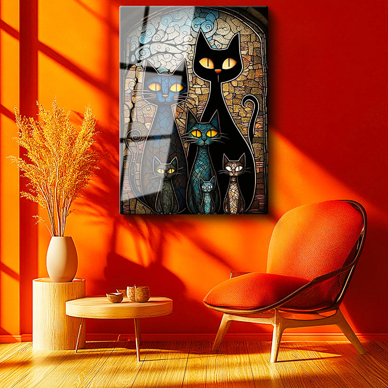 Tamperli Gerçek Cam Tablo Modern Mozaik Kedi Tablosu Duvar Dekoru