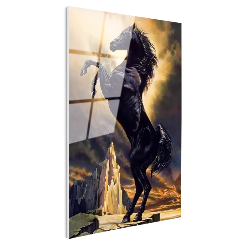 Tamperli Gerçek Cam Tablo Görkemli Duruş At Tablosu Duvar Dekoru