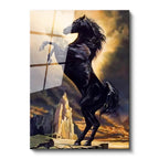 Tamperli Gerçek Cam Tablo Görkemli Duruş At Tablosu Duvar Dekoru