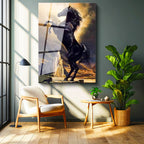 Tamperli Gerçek Cam Tablo Görkemli Duruş At Tablosu Duvar Dekoru
