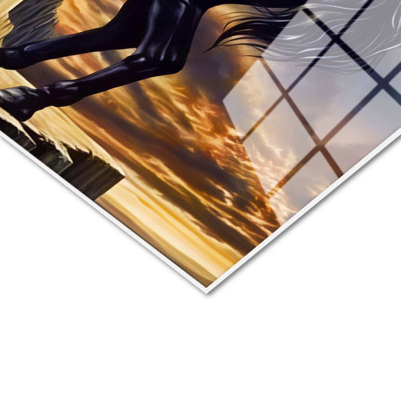 Tamperli Gerçek Cam Tablo Görkemli Duruş At Tablosu Duvar Dekoru