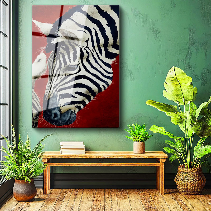 Tamperli Gerçek Cam Tablo Doğal Desen Zebra Tablosu Duvar Dekoru