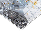 Tamperli Gerçek Cam Tablo Gri Akışkan Fon Altın Detaylı At Tablosu Duvar Dekoru