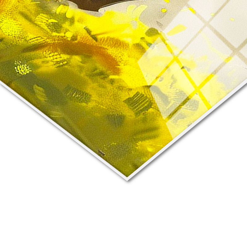 Tamperli Gerçek Cam Tablo Sarı Çiçekli Doğa Üç Siyah At Tablosu Duvar Dekoru