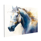 Tamperli Gerçek Cam Tablo Mavi Ve Altın Yaldız Boyalı At Tablosu Duvar Dekoru