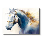 Tamperli Gerçek Cam Tablo Mavi Ve Altın Yaldız Boyalı At Tablosu Duvar Dekoru