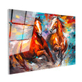 Tamperli Gerçek Cam Tablo Sanatsal Boyama Tekniği İkili At Tablosu Duvar Dekoru