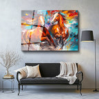 Tamperli Gerçek Cam Tablo Sanatsal Boyama Tekniği İkili At Tablosu Duvar Dekoru