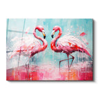 Tamperli Gerçek Cam Tablo Yağlı Boya Dokulu Sanatsal Flamingo Tablosu Duvar Dekoru