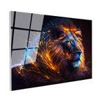 Tamperli Gerçek Cam Tablo Parlak Işıltılı Yele Detaylı Aslan Tablosu Duvar Dekoru