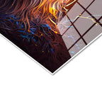 Tamperli Gerçek Cam Tablo Parlak Işıltılı Yele Detaylı Aslan Tablosu Duvar Dekoru