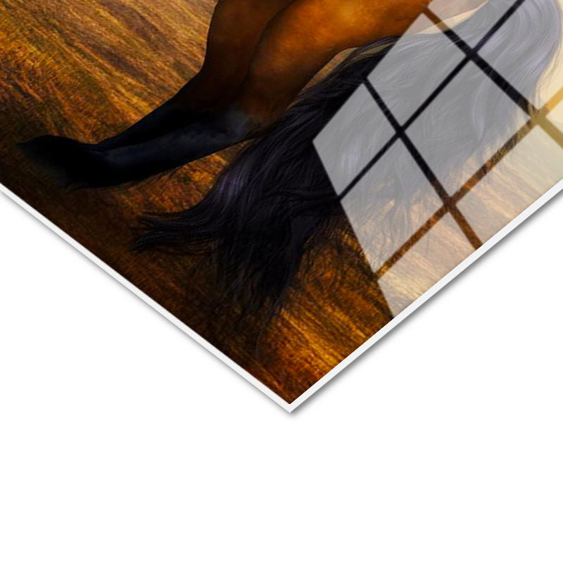 Tamperli Gerçek Cam Tablo Karşı Karşıya Vahşi Atlar At Tablosu Duvar Dekoru