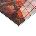 Tamperli Gerçek Cam Tablo Pembe Çiçekli Doğa Ve Atlar At Tablosu Duvar Dekoru