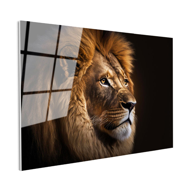 Tamperli Gerçek Cam Tablo Portre Duruşlu Aslan Başı Aslan Tablosu Duvar Dekoru