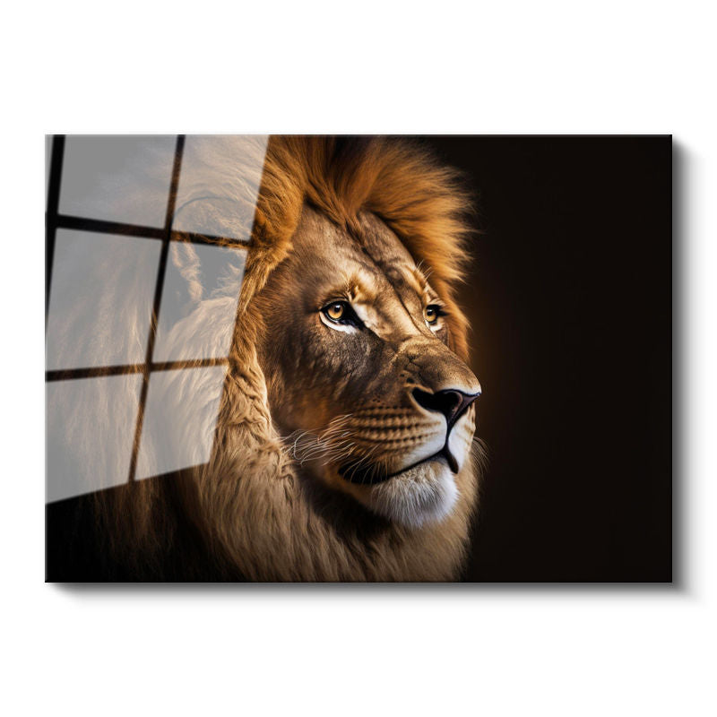 Tamperli Gerçek Cam Tablo Portre Duruşlu Aslan Başı Aslan Tablosu Duvar Dekoru