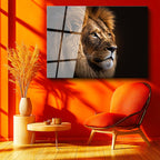 Tamperli Gerçek Cam Tablo Portre Duruşlu Aslan Başı Aslan Tablosu Duvar Dekoru