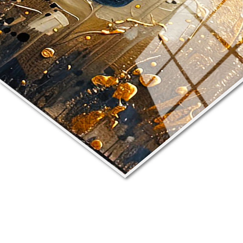 Tamperli Gerçek Cam Tablo Altın Boya Efektli Siyah At At Tablosu Duvar Dekoru