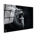 Tamperli Gerçek Cam Tablo Yağmur Efektli Kükreyen Aslan Tablosu Duvar Dekoru