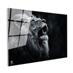 Tamperli Gerçek Cam Tablo Yağmur Efektli Kükreyen Aslan Tablosu Duvar Dekoru