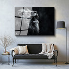 Tamperli Gerçek Cam Tablo Yağmur Efektli Kükreyen Aslan Tablosu Duvar Dekoru