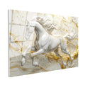 Tamperli Gerçek Cam Tablo Altın Detaylı Mermer Görünümlü At Tablosu Duvar Dekoru