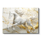Tamperli Gerçek Cam Tablo Altın Detaylı Mermer Görünümlü At Tablosu Duvar Dekoru