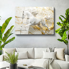 Tamperli Gerçek Cam Tablo Altın Detaylı Mermer Görünümlü At Tablosu Duvar Dekoru