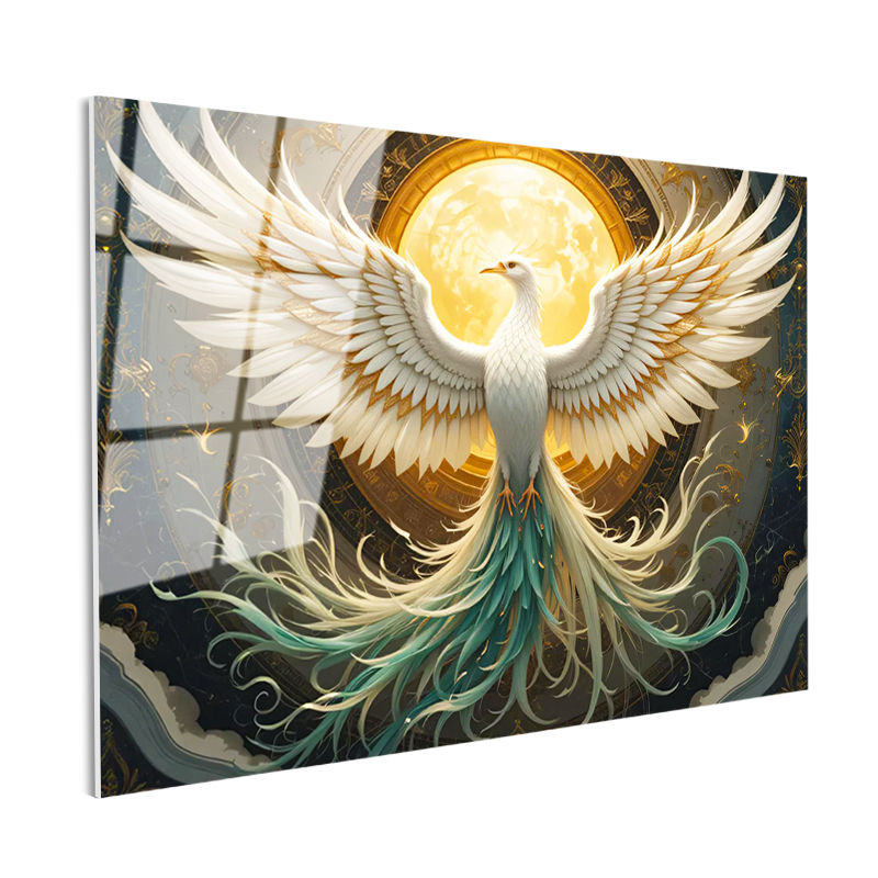 Tamperli Gerçek Cam Tablo Mitolojik Kanat Anka Kuşu Tablosu Duvar Dekoru