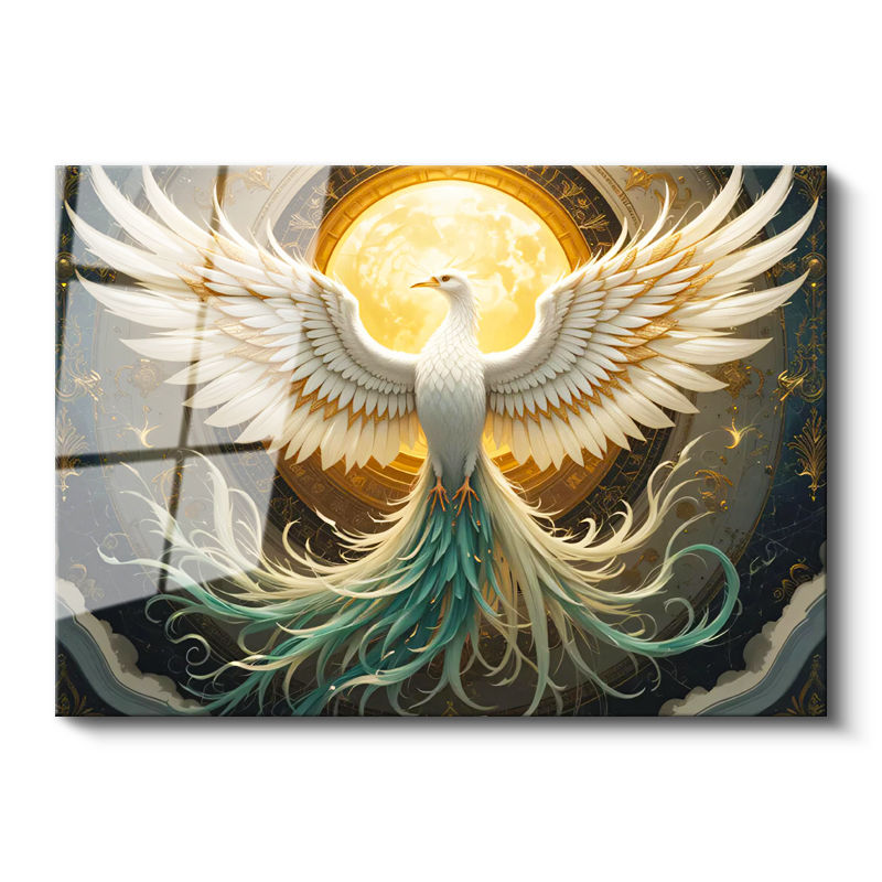 Tamperli Gerçek Cam Tablo Mitolojik Kanat Anka Kuşu Tablosu Duvar Dekoru
