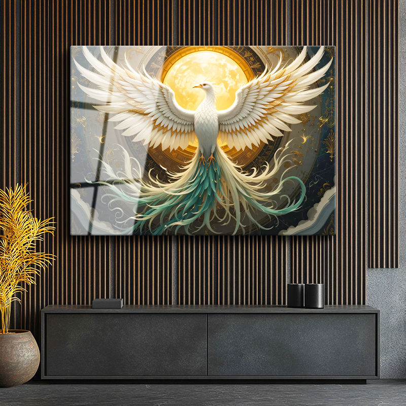 Tamperli Gerçek Cam Tablo Mitolojik Kanat Anka Kuşu Tablosu Duvar Dekoru