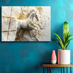 Tamperli Gerçek Cam Tablo Sıvı Altın Görünümlü At Tablosu Duvar Dekoru