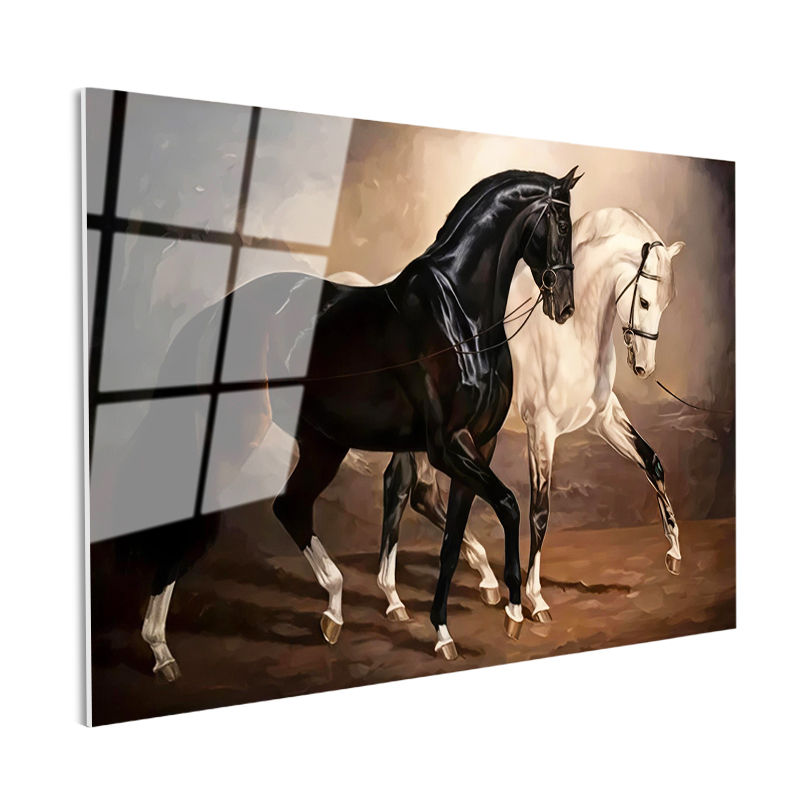 Tamperli Gerçek Cam Tablo Asil İkili At Tablosu Duvar Dekoru