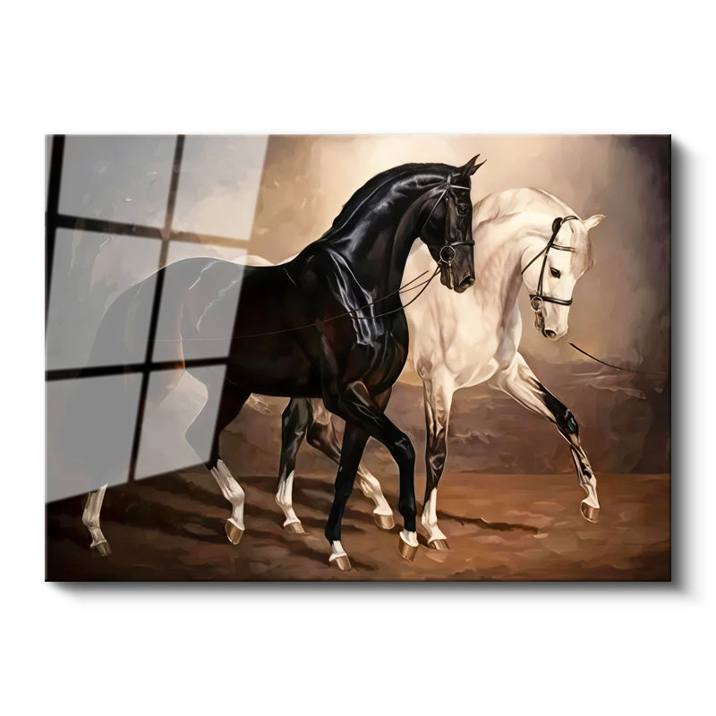 Tamperli Gerçek Cam Tablo Asil İkili At Tablosu Duvar Dekoru