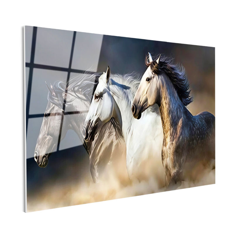 Tamperli Gerçek Cam Tablo Dinamik Koşu At Tablosu Duvar Dekoru