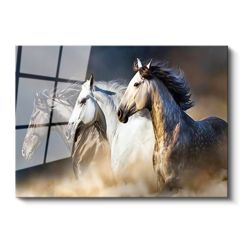Tamperli Gerçek Cam Tablo Dinamik Koşu At Tablosu Duvar Dekoru