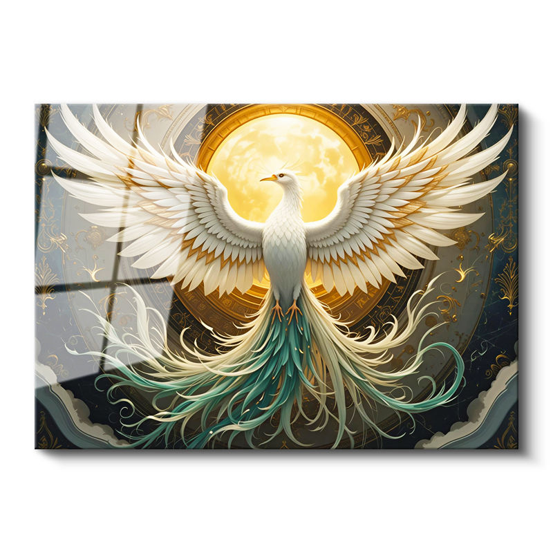 Tamperli Gerçek Cam Tablo Mitolojik Figür Anka Kuşu Tablosu Duvar Dekoru