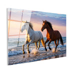 Tamperli Gerçek Cam Tablo Deniz Kıyısı At Tablosu Duvar Dekoru