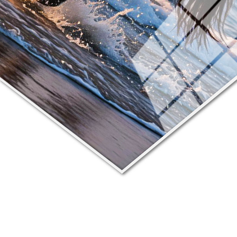 Tamperli Gerçek Cam Tablo Deniz Kıyısı At Tablosu Duvar Dekoru