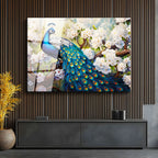 Tamperli Gerçek Cam Tablo Çiçekli Dal Tavus Kuşu Tablosu Duvar Dekoru