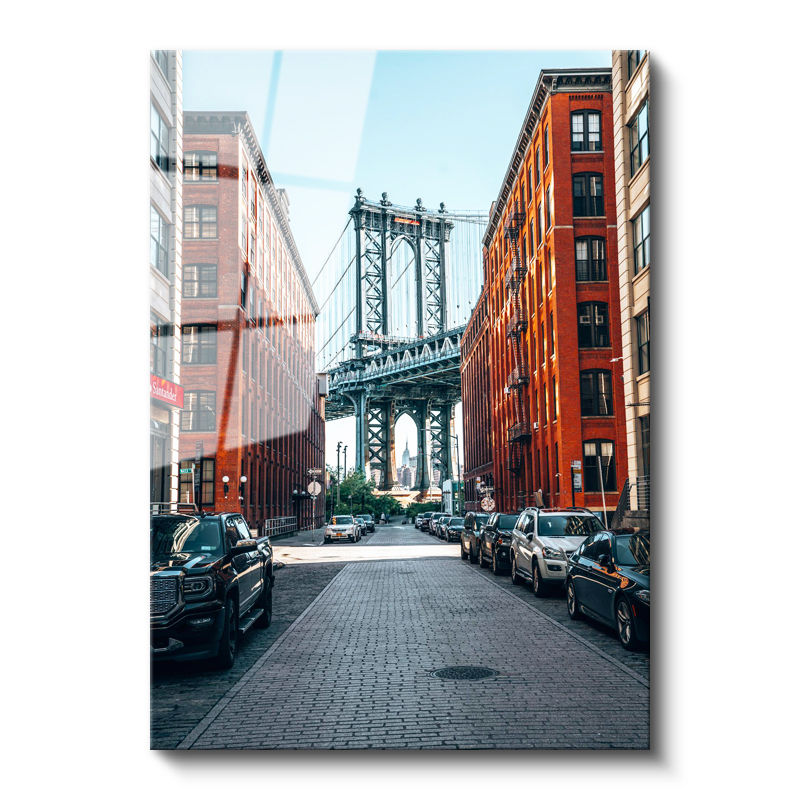 Tamperli Gerçek Cam Tablo New York Köprüsü ve Tuğla Binalar Şehir Mimari Tablo Duvar Dekoru