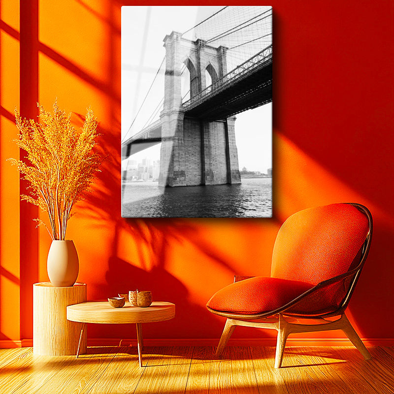 Tamperli Gerçek Cam Tablo New York Brooklyn Köprüsü Kemerleri Şehir Mimari Tablo Duvar Dekoru