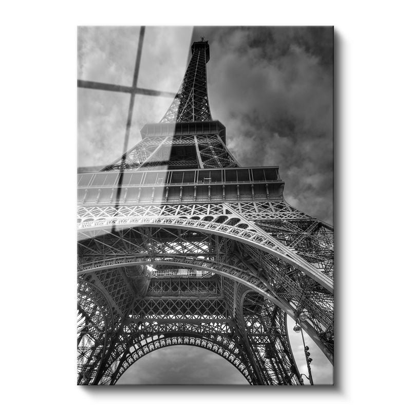Tamperli Gerçek Cam Tablo Paris Eyfel Kulesi Taban Mimarisi Şehir Mimari Tablo Duvar Dekoru
